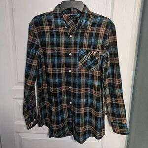 Activa Sports Inc Plaid Shirt Buttondown Cabincore Black Brown Blue Mens Small